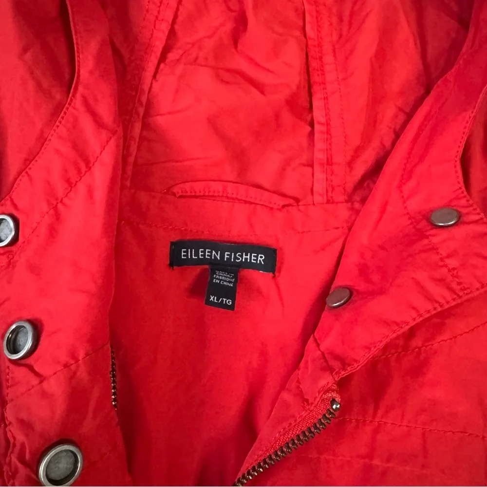 Eileen Fisher Hooded Long Anorak Jacket in Red Size Extra Large